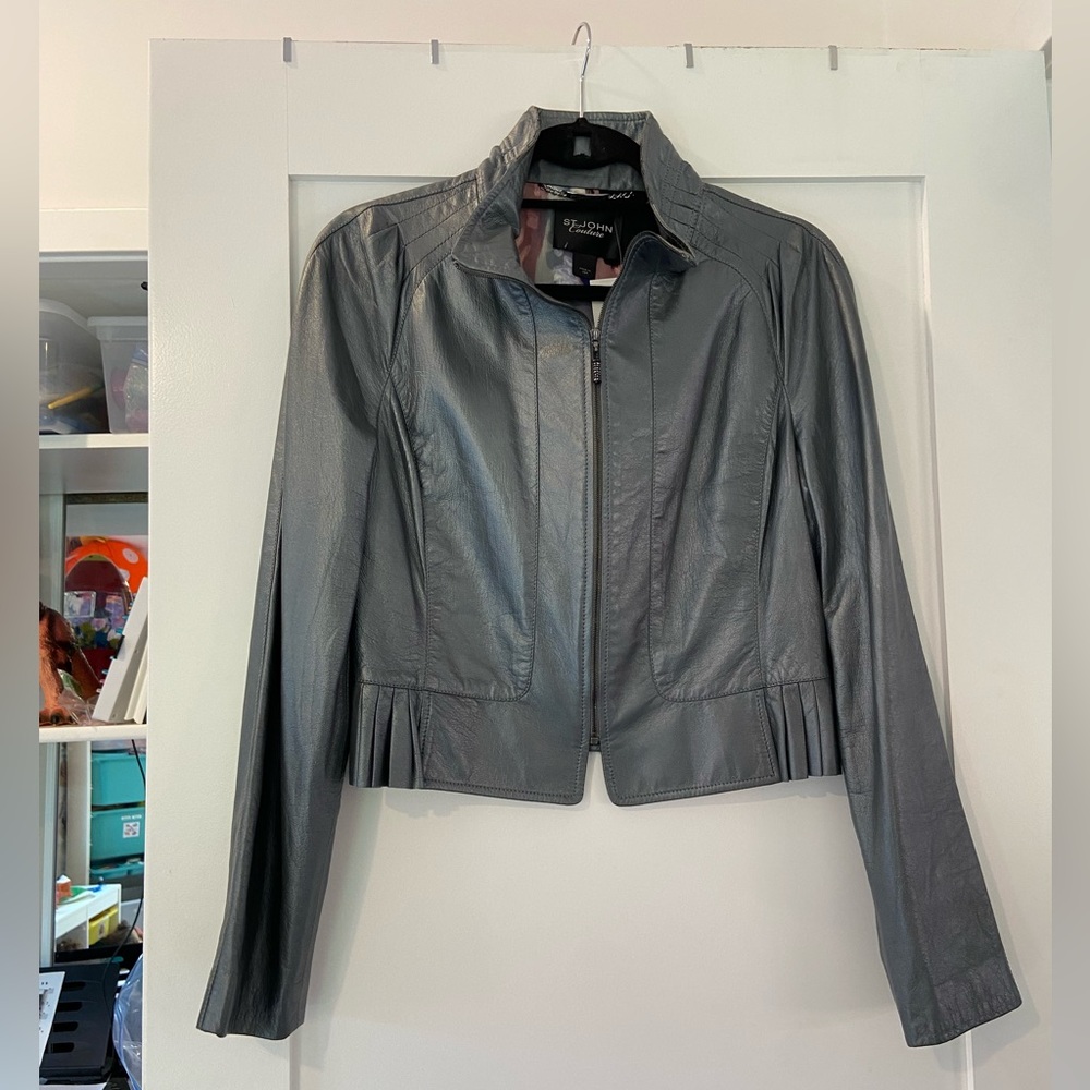 St. John Couture Cropped Leather Jacket